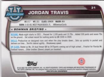 2022 Bowman University Chrome - Pink Refractor #31 Jordan Travis Back