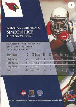 1999 Collector's Edge First Place - Millennium Collection Red #4 Simeon Rice Back