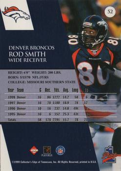 1999 Collector's Edge First Place - Millennium Collection Blue #52 Rod Smith Back