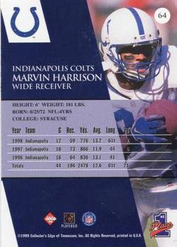 1999 Collector's Edge First Place - Millennium Collection Blue #64 Marvin Harrison Back