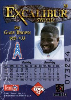 1995 Collector's Edge Excalibur #30 Gary Brown Back