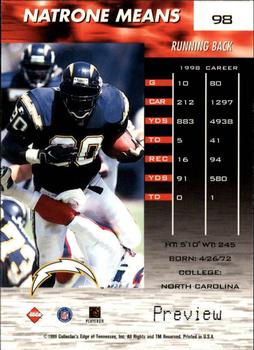 1999 Collector's Edge Fury - Galvanized Previews #98 Natrone Means Back