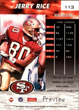1999 Collector's Edge Fury - Galvanized Previews #113 Jerry Rice Back