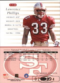 1999 Donruss - Stat Line Career #113 Lawrence Phillips Back