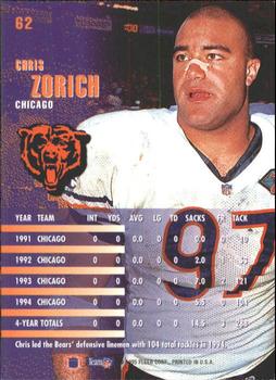 1995 Fleer #62 Chris Zorich Back