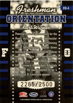 1999 Leaf Rookies & Stars - Freshman Orientation #FO-4 Kurt Warner Back