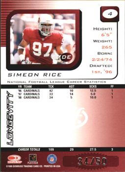 1999 Leaf Rookies & Stars - Longevity #4 Simeon Rice Back