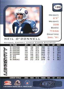 1999 Leaf Rookies & Stars - Longevity #188 Neil O'Donnell Back