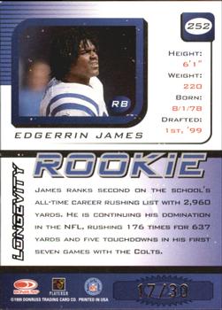 1999 Leaf Rookies & Stars - Longevity #252 Edgerrin James Back