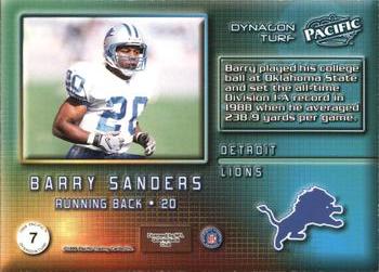 1999 Pacific - Dynagon Turf #7 Barry Sanders Back