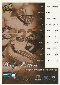 1999 Pacific Aurora - Pinstripes Premiere Date #136 Ricky Watters Back