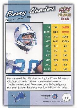 1999 Pacific Paramount - Copper #89 Barry Sanders Back