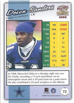 1999 Pacific Paramount - Gold #72 Deion Sanders Back