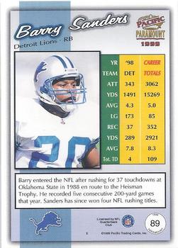 1999 Pacific Paramount - Gold #89 Barry Sanders Back