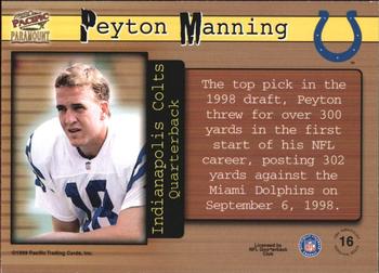 1999 Pacific Paramount - Personal Bests #16 Peyton Manning Back