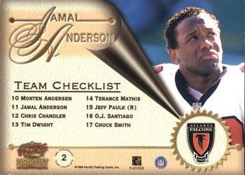 1999 Pacific Paramount - Team Checklists #2 Jamal Anderson Back