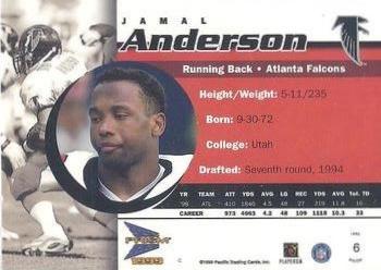 1999 Pacific Prism - Holographic Purple #6 Jamal Anderson Back