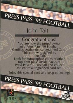 1999 Press Pass - Autographs #NNO John Tait Back