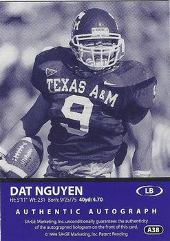 1999 SAGE - Autographs Platinum #A38 Dat Nguyen Back