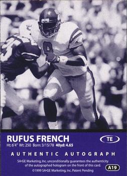 1999 SAGE - Autographs Red #A19 Rufus French Back