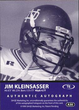 1999 SAGE - Autographs Silver #A30 Jim Kleinsasser Back