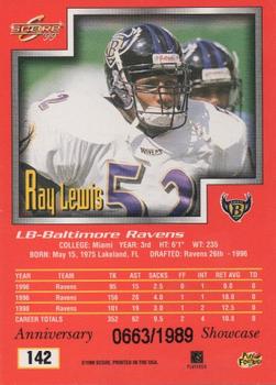 1999 Score - Anniversary Showcase #142 Ray Lewis Back