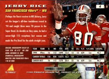 1995 Pinnacle #4 Jerry Rice Back