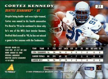 1995 Pinnacle #21 Cortez Kennedy Back