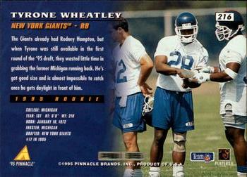 1995 Pinnacle #216 Tyrone Wheatley Back