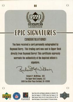 1999 Upper Deck Century Legends - Epic Signatures #RB Raymond Berry Back