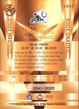 2000 Collector's Edge EG - Golden Edge #GE17 Peyton Manning Back