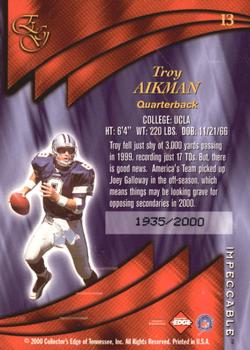 2000 Collector's Edge EG - Impeccable #I3 Troy Aikman Back