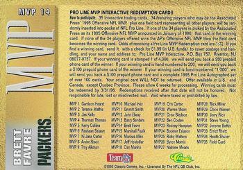 1995 Pro Line - MVP Redemptions (PR4000) #MVP 14 Brett Favre Back