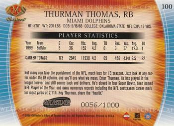 2000 Collector's Edge Masters - HoloSilver #100 Thurman Thomas Back