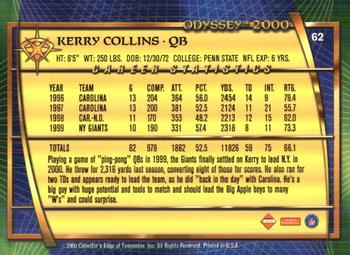 2000 Collector's Edge Odyssey - Retail #62 Kerry Collins Back