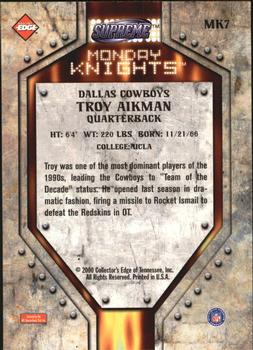 2000 Collector's Edge Supreme - Monday Knights #MK7 Troy Aikman Back