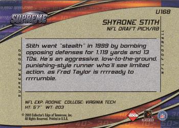 2000 Collector's Edge Supreme - Update #U168 Shyrone Stith Back