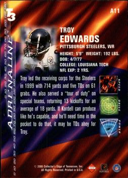 2000 Collector's Edge T3 - Adrenaline #A11 Troy Edwards Back