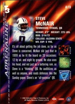 2000 Collector's Edge T3 - Adrenaline #A19 Steve McNair Back