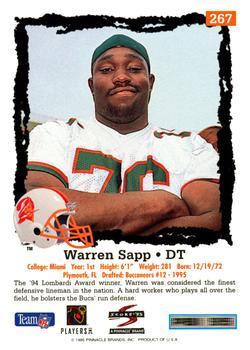 1995 Score #267 Warren Sapp Back