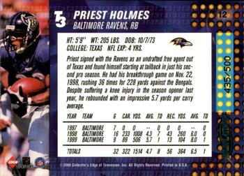 2000 Collector's Edge T3 - HoloPlatinum #12 Priest Holmes Back