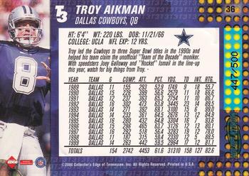 2000 Collector's Edge T3 - HoloPlatinum #36 Troy Aikman Back