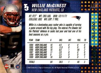 2000 Collector's Edge T3 - HoloPlatinum #83 Willie McGinest Back