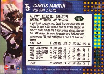 2000 Collector's Edge T3 - HoloPlatinum #94 Curtis Martin Back