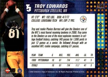 2000 Collector's Edge T3 - HoloPlatinum #106 Troy Edwards Back