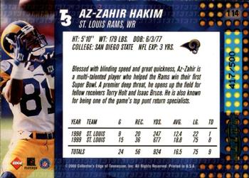 2000 Collector's Edge T3 - HoloPlatinum #114 Az-Zahir Hakim Back