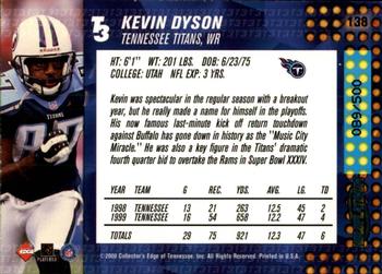 2000 Collector's Edge T3 - HoloPlatinum #138 Kevin Dyson Back
