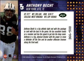 2000 Collector's Edge T3 - HoloPlatinum #199 Anthony Becht Back