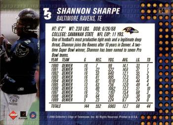 2000 Collector's Edge T3 - Retail #14 Shannon Sharpe Back