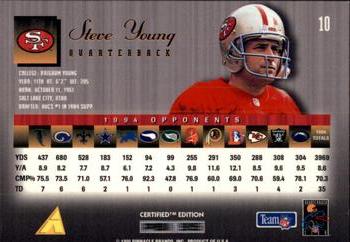 1995 Select Certified #10 Steve Young Back